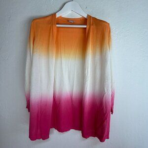 Chico's Womens Open Front Ombré Knit Cardigan Sweater Size 1, Medium Orange Pink